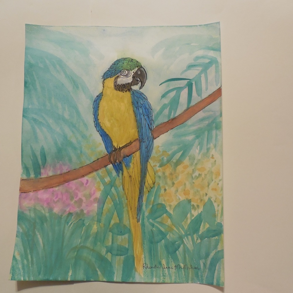 Original Watercolor Macaw Parrot HAND CRAFTED Painting - Picture 8 of 10